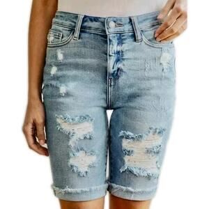 JUDY BLUE Llight Blue High Waist Stretch Denim Short Distressed Women's Medium